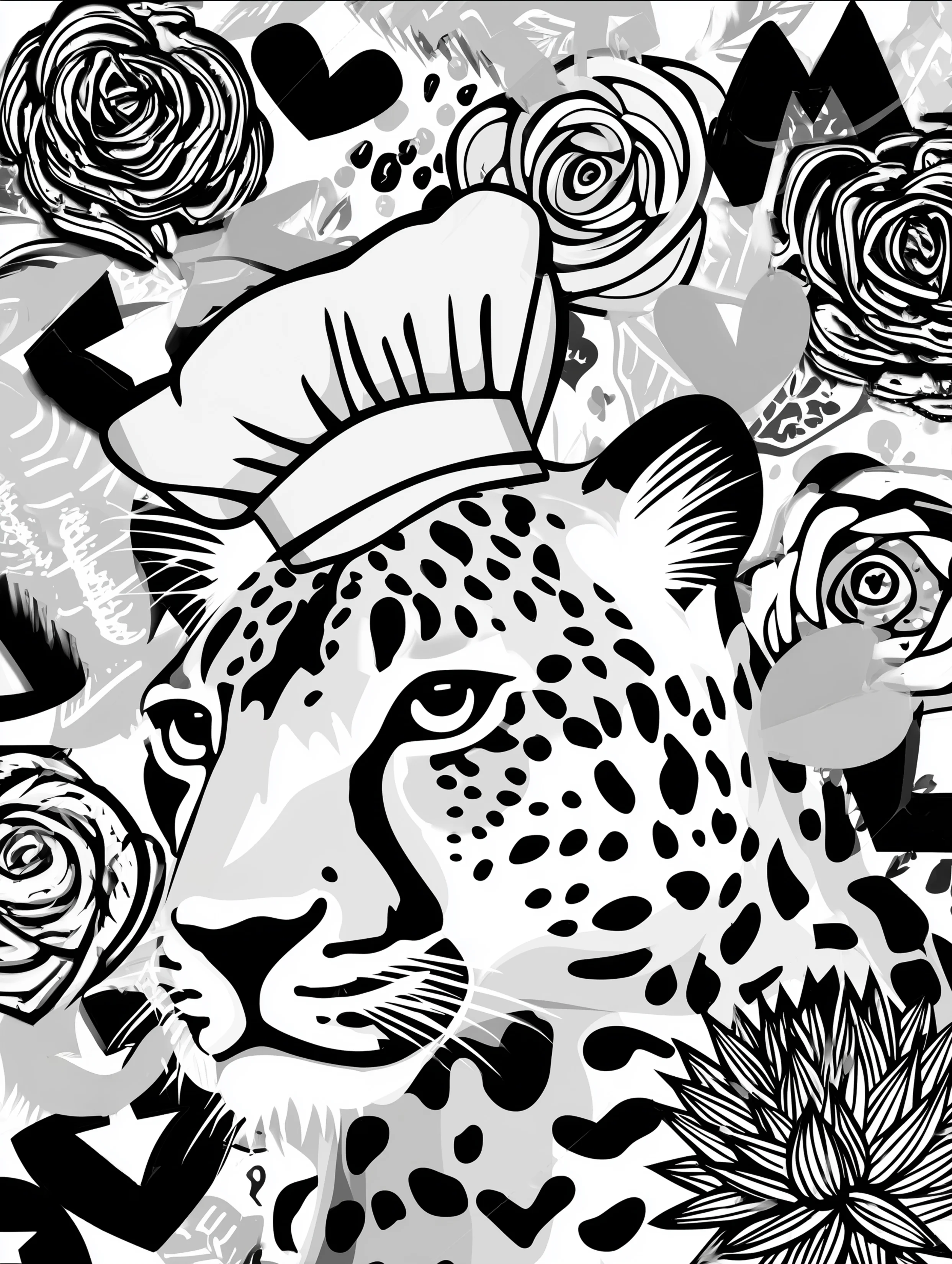 Free cheetah printable coloring page featuring a cheetah dressed as a chef